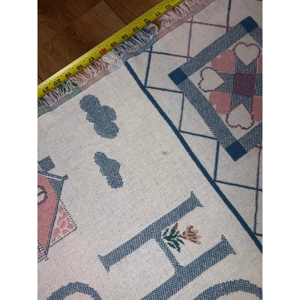 Vintage Home Sweet Home Woven Tapestry Throw Blanket Fringed Cottagecore 48x34